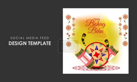 Vector illustration of Happy Bohag Bihu social media story feed mockup template