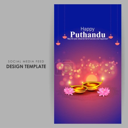 Illustration for Vector illustration of Happy Puthandu Tamil New Year social media story feed mockup template - Royalty Free Image