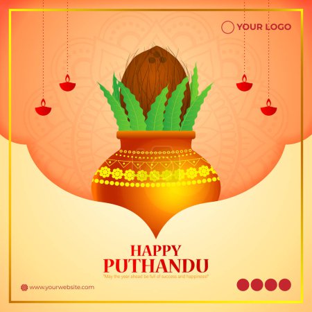 Illustration for Vector illustration of Happy Puthandu Tamil New Year social media story feed mockup template - Royalty Free Image