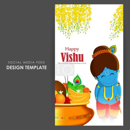 Téléchargez les illustrations : Illustration vectorielle du modèle de modélisation d'histoire de Happy Vishu sur les médias sociaux - en licence libre de droit