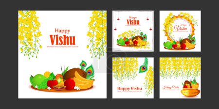 Téléchargez les illustrations : Illustration vectorielle du modèle de maquette d'ensemble de fil d'histoire de médias sociaux Happy Vishu - en licence libre de droit