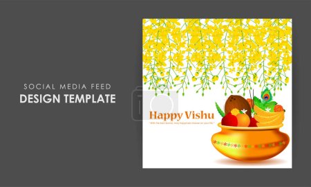 Ilustración vectorial de la plantilla de maqueta de alimentación de historias de redes sociales Happy Vishu