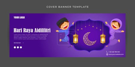 Ilustración vectorial de Selamat Hari Raya Aidilfitri Facebook cover banner mockup Template