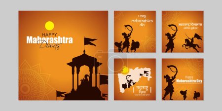 Illustration for Vector illustration of Happy Maharashtra Day social media story feed set mockup template - Royalty Free Image