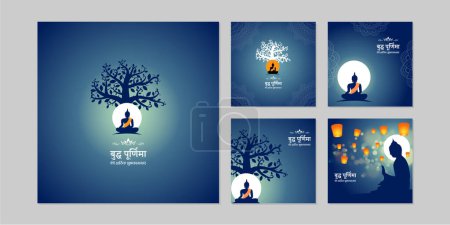 Illustration for Vector illustration of Happy Buddha Purnima social media story feed mockup template with hindi text - Royalty Free Image