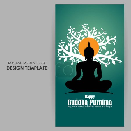 Vector illustration of Happy Buddha Purnima social media story feed mockup template
