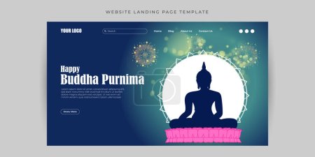 Illustration for Vector illustration of Happy Buddha Purnima Website landing page banner mockup Template - Royalty Free Image