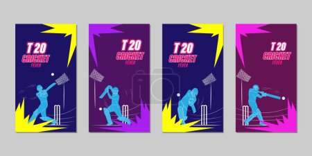 Illustration for Vector illustration of T20 Cricket Tournament 2023 social media story feed set mockup template - Royalty Free Image