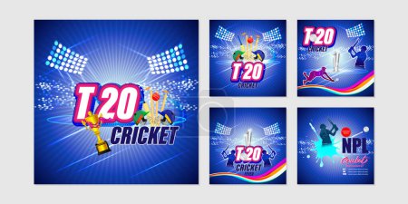 Illustration for Vector illustration of T20 Cricket Tournament 2023 social media story feed set mockup template - Royalty Free Image