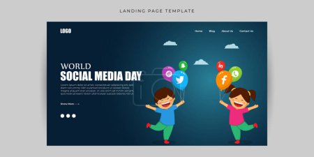 Illustration for Vector illustration of World Social Media Day Website landing page banner mockup Template - Royalty Free Image