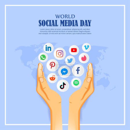 Téléchargez les illustrations : Illustration vectorielle du modèle de maquette de fil d'histoire de médias sociaux de la Journée mondiale des médias sociaux - en licence libre de droit