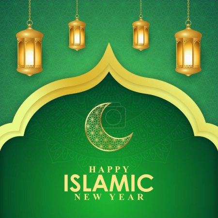 Ilustración de Ilustración vectorial de la plantilla de maqueta de alimentación de historias de feliz año nuevo islámico - Imagen libre de derechos