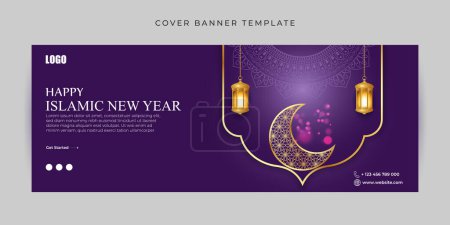 Ilustración de Ilustración vectorial de Happy Islamic New Year Facebook cover banner mockup Template - Imagen libre de derechos