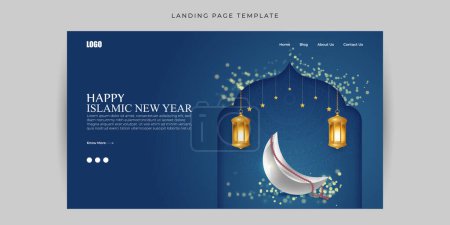 Ilustración de Ilustración vectorial de Happy Islamic New Year Página web landing page banner mockup Template - Imagen libre de derechos