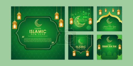 Ilustración de Ilustración vectorial de feliz año nuevo islámico red social feed set plantilla de maqueta - Imagen libre de derechos