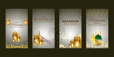 Ilustración de Ilustración vectorial de la plantilla de maqueta de alimentación de historias de redes sociales de Muharram - Imagen libre de derechos