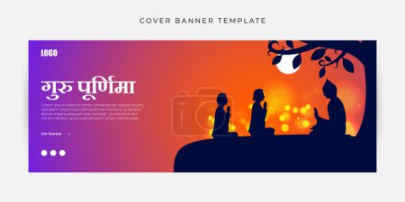 Illustration for Vector illustration of Happy Guru Purnima Facebook cover banner mockup Template with hindi text - Royalty Free Image