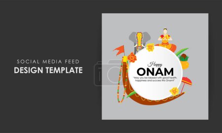 Téléchargez les illustrations : Illustration vectorielle du modèle de modélisation de flux d'histoires Happy Onam sur les médias sociaux - en licence libre de droit