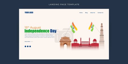 Illustration for Vector illustration of Indian Independence Day Website landing page banner mockup Template - Royalty Free Image