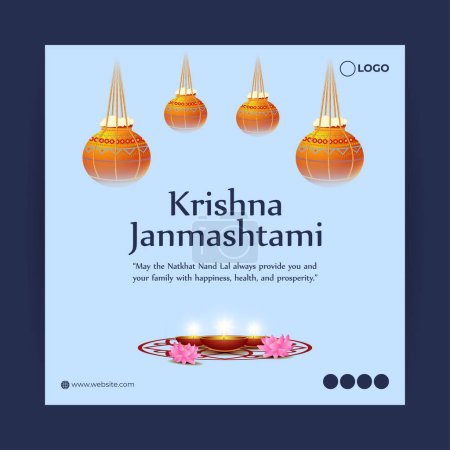 Vector illustration of Happy Krishna Janmashtami social media feed mockup template