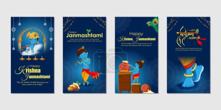 Illustration for Vector illustration of Happy Krishna Janmashtami social media feed set mockup template - Royalty Free Image