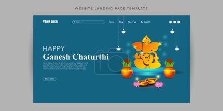 Illustration for Vector illustration of Happy Ganesh Chaturthi Website landing page banner mockup Template - Royalty Free Image