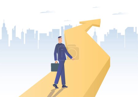 Illustration for Business target. Businessman walks up the arrow to his goal. - Royalty Free Image