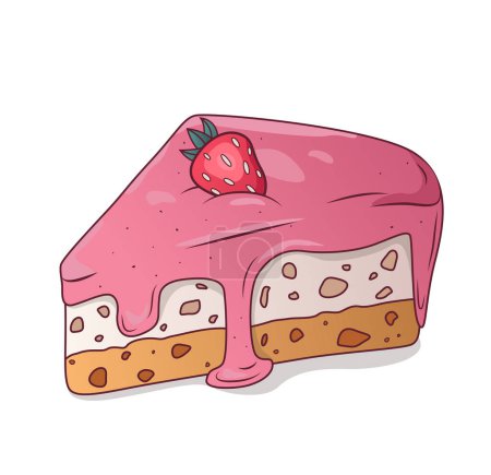 Téléchargez les illustrations : Gâteau. Pièce de gâteau avec caramel à la fraise et fraises - en licence libre de droit