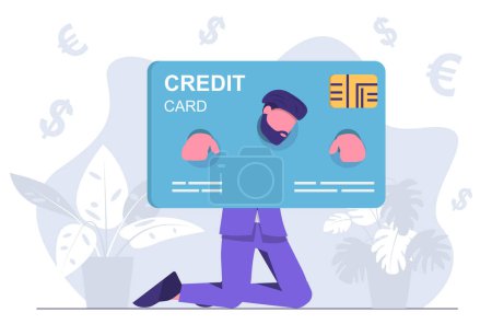 Illustration for Credit slavery. The businessman is shackled by credit obligations. - Royalty Free Image