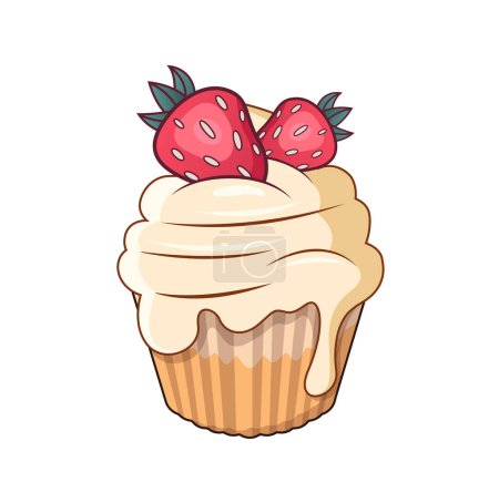 Téléchargez les illustrations : Cupcake. cupcake aux fraises et à la crème. - en licence libre de droit
