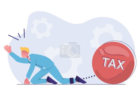 Illustration for Tax. Businessman bound by shackles of tax obligations. - Royalty Free Image