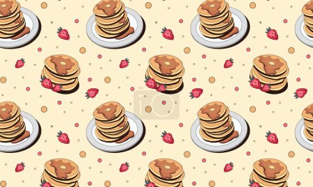 Téléchargez les illustrations : Pancake and strawberry pattern - en licence libre de droit