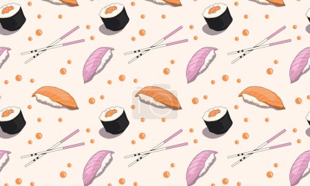 Téléchargez les illustrations : Motif sushi, caviar et bâtons - en licence libre de droit
