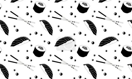 Illustration for Black and white pattern sushi, caviar and sticks - Royalty Free Image