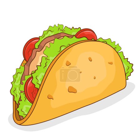 Téléchargez les illustrations : Burrito mexicain avec poulet, tomate, salade et sauce. Illustration vectorielle plate. - en licence libre de droit