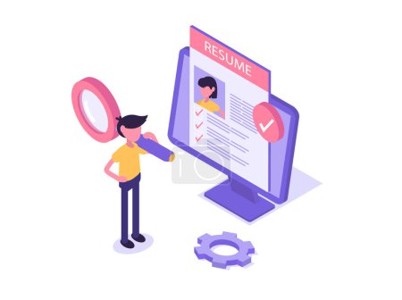 Illustration for HR Process. HR manager reviewing resumes - Royalty Free Image