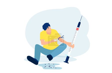 Illustration for Drug addiction concept. Vector of a man with a syringe injecting drugs. - Royalty Free Image