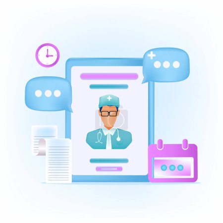 Illustration for Vector of a doctor giving online consultation. Online medicine, healthcare, medical diagnostics concept - Royalty Free Image