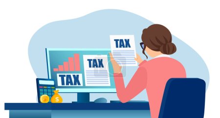 Vektor einer Geschäftsfrau, die Online-Einkommensteuererklärung einreicht