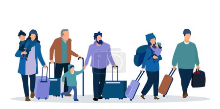 Illustration for Vector of refugees, women with children and men, elderly people - Royalty Free Image