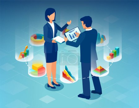 Illustration for Vector of a market analysts review financial reports and market dat - Royalty Free Image