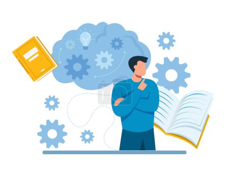 Illustration for Vector of a young thinking student man planning study goals - Royalty Free Image