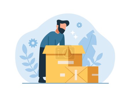 Illustration for Vector of a man, unpacking some boxes - Royalty Free Image