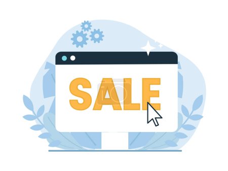 Illustration for Vector of a desktop computer with a sale message on display - Royalty Free Image