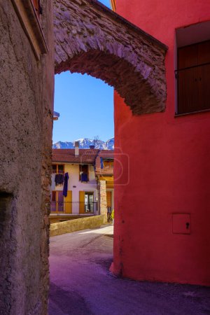 Photo for View of the Vigolo Baselga village, on a clear winter day, Trentino, Northern Italy - Royalty Free Image