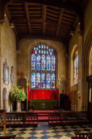 Photo for Fairford, UK - October 17, 2022: View of the interior of St Mary church, and its stained-glass windows, in Fairford, the Cotswolds region, England, UK - Royalty Free Image