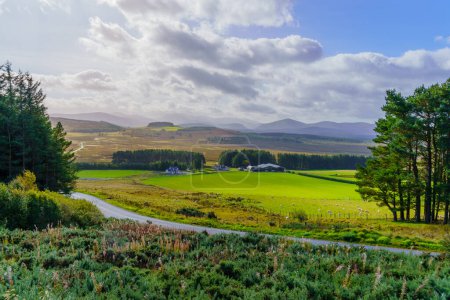 View of countryside landscape in Cairngorms National Park, in Scotland, UK