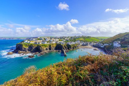 View of the village, port and bay in Port Isaac, Cornwall, England, UK