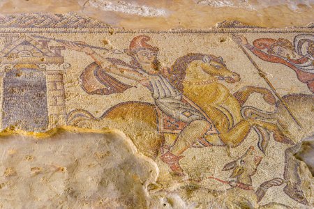 Photo for View of an ancient Roman era mosaic floor of the Nile house, in Tzipori National Park, Northern Israel - Royalty Free Image