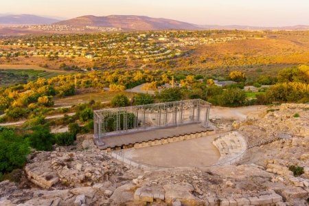 Photo for Sunset view of the ancient Roman Theater, with Netofa valley landscape and countryside, in Tzipori National Park, Northern Israel - Royalty Free Image